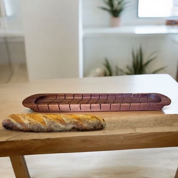 Napastyle 2007 French Bread Baguette Acacia  Wood Cutting Board Leather Hanger - Picture 4 of 15